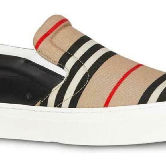 Burberry Black Leather & Icon Stripe/Check AMF Thompson Icon Men's Sneakers - Picture 6 of 7